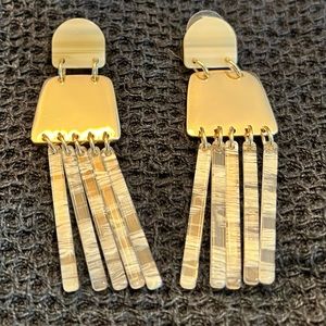 Lelé Sadoughi gold and cream fringe postback earrings